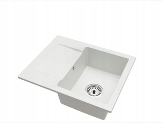 Fregadero de cocina de granito Blanco 47.4cm x 58.4cm, 1 cubeta con escurridor + Kit de desagüe