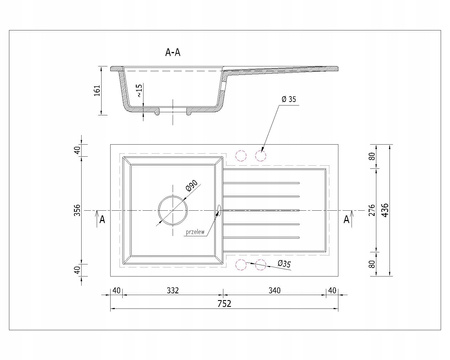 Fregadero Cocina Negro Jaspeado 43,7x75cm, Fregadero Granito 1 Seno + Sifón