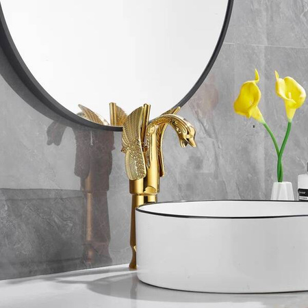 GRIFO DE LAVABO SWENNA ALTO RETRO S-1178G DORADO