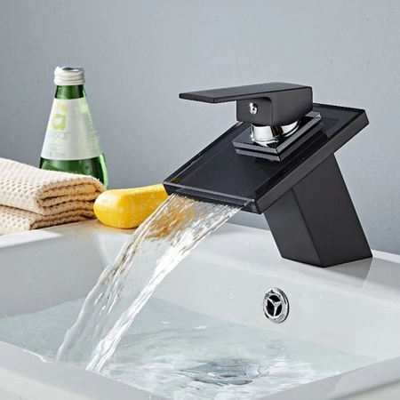 GRIFO DE LAVABO DE VIDRIO LUNA DE PIE BAJO S-1002B NEGRO