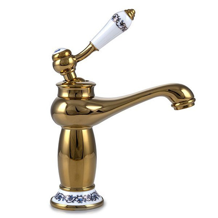 GRIFO DE LAVABO PALOMA DE PIE BAJO DORADO S-1107 RETRO