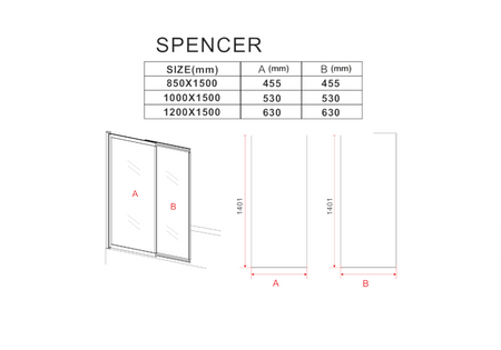 MAMPARA DE BAÑO SPENCER DE 2 HOJAS 85X150 DESLIZANTE BLANCA