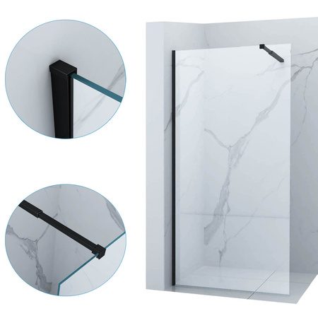 MAMPARA DE DUCHA WALK-IN 80x200 TRANSPARENTE NEGRA