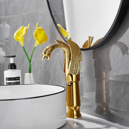 GRIFO DE LAVABO SWENNA ALTO RETRO S-1178G DORADO